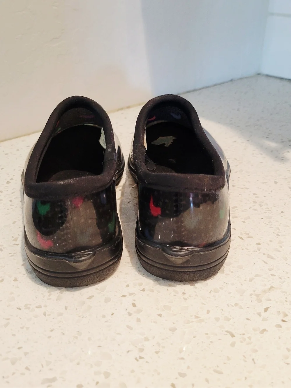 Groundworks Black Rain Clogs w/ Multicolor Heart Accents | Slip-On | Size 7